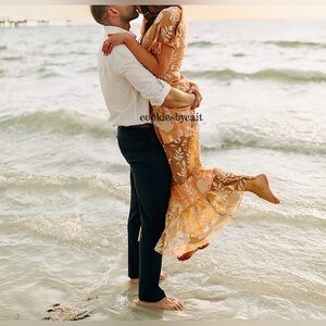 For Love and Lemons | Embroidered Plunge Mia Maxi Dress | Blush Peach Size S